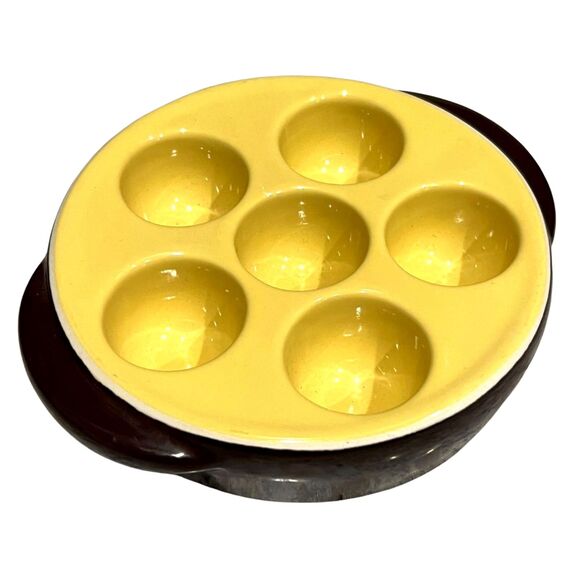 Escargot Ceramic Dish Bakeware Hall Oven Set (4) - Six Snails Per Tray MCM #1154 - Picture 2 of 9
